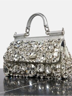 Dolce & Gabbana Silver Crystal-Embellished Top Handle Clutch